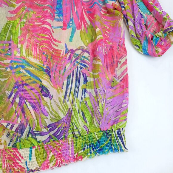 Lane Bryant Gypsy Sheer Top Women 14/16 Split 3/4 Sleeve Colorful Blouson - Picture 7 of 13